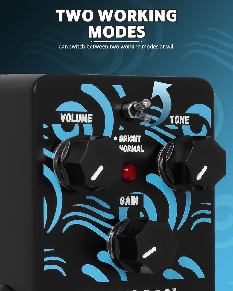 STRICH TSUNAMI Overdrive Guitar Pedal, Blues Drive Vintage Overdrive Warm/Hot Modes, True Bypass for Electric Guitar, Black - Image 2